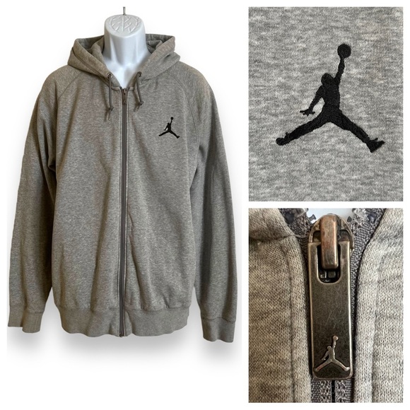 Jordan Other - 90’s Air Jordan Zip Front Embroidered Gray Hoodie With Pockets Size XL